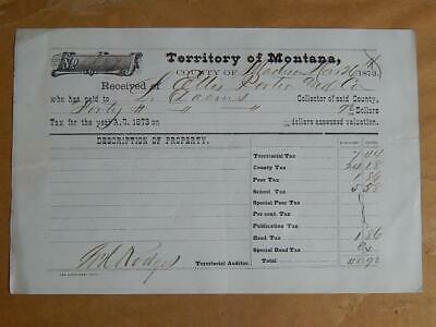 Scarce Antique Territory of Montana, Madison County 1873 Tax Receipt
