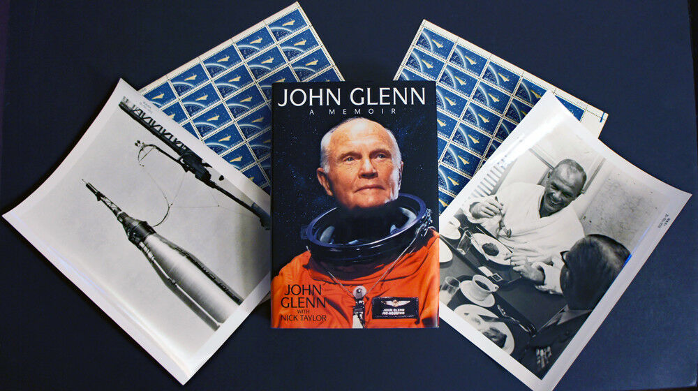 JOHN GLENN MEMORABILIA LOT - Mercury Stamp Sheets, Photos, Book (NASA Astronaut!