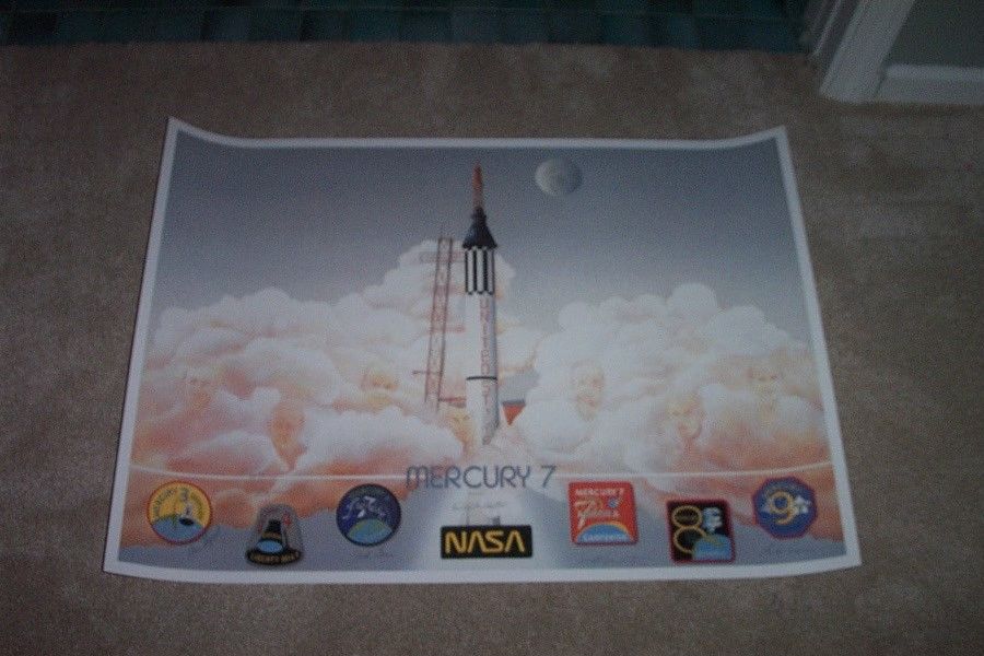 Mercury 7 Print Signed Shepard Glenn Cooper Artist Proof Astronauts Bishop