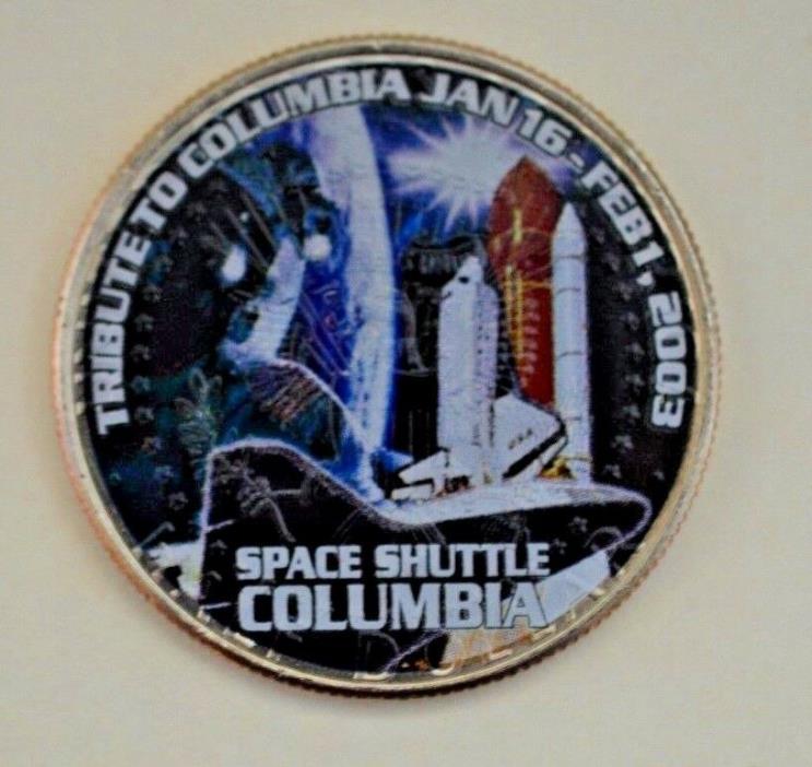 Space Shuttle Colombia Memorial Coin - Colorized Kennedy Half Dollar