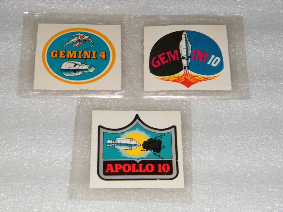 3 Rare Vintage 1965 Sealed Apollo 10 Gemini 4 & 10 Stickers Kellogg's Cereal HTF