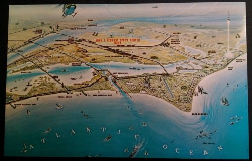 NASA Florida FL Cape Kennedy Space Center Map Postcard Vtg 1960s Rare