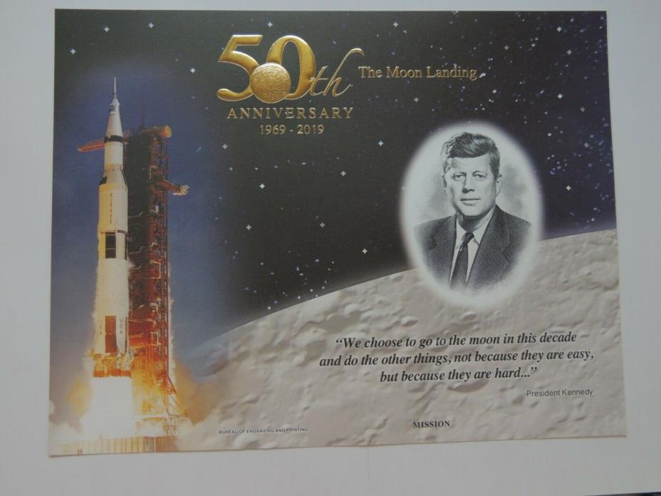 Apollo 11 50th Anniversary 2019 Engraved Print: Mission 1969-2019 BEP Kennedy
