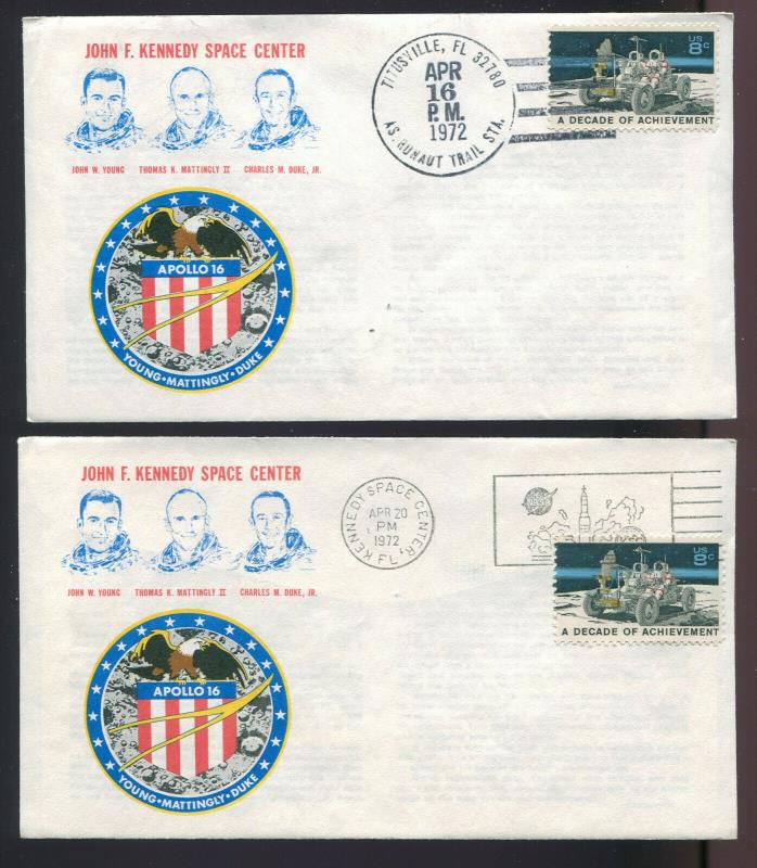Nice Set of 4 Apollo 16 Moon Landing Covers w/ Patch Cachets & Profiles FD6468