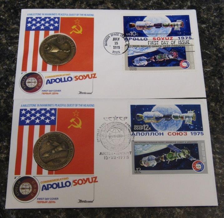 2- Medallic Art Co Apollo/Soyuz Test Program Bronze Medal & First Day Cover Both