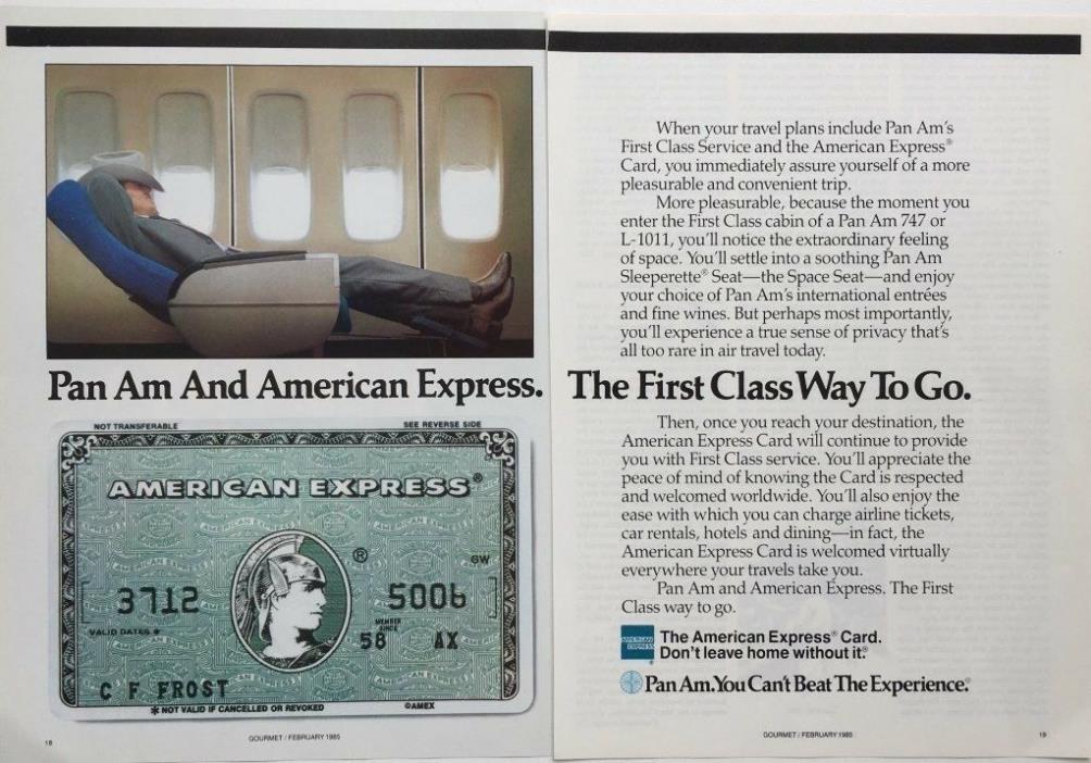 1984 PAN AM & American Express Card First Class Way to Go Vintage PRINT AD