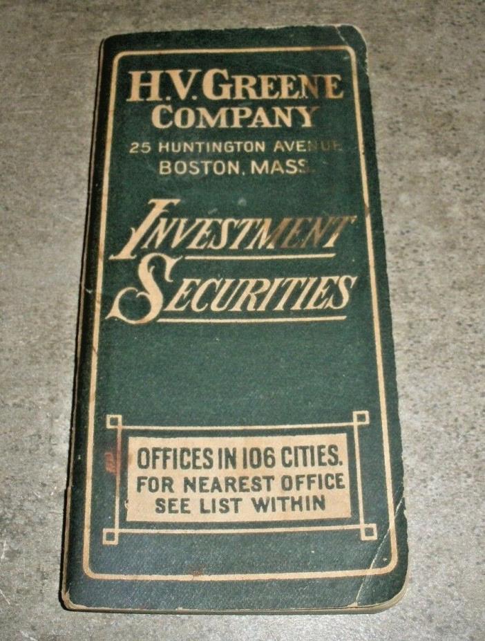 H.V. Greene Company Boston Mass Investment Securities 1920 Calendar Booklet VTG