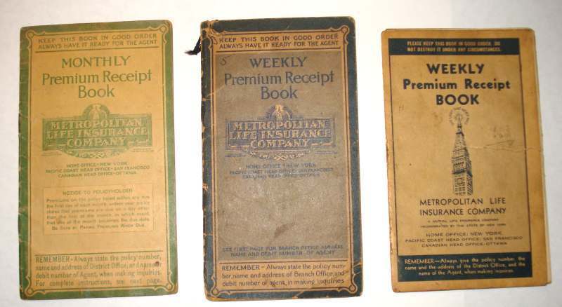 Vtg 3 Weekly Premium Receipt Book Metropolitan Life Insurance Company 1931-1946