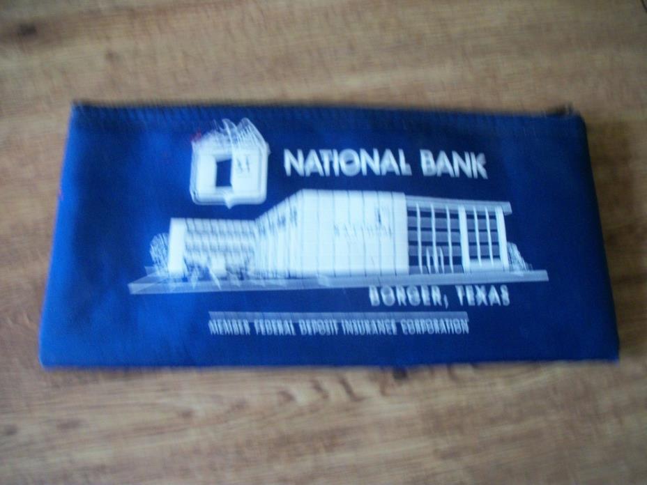 Vintage Bank Deposit Bag 1st National Bank of Borger, Texas zippered Cash