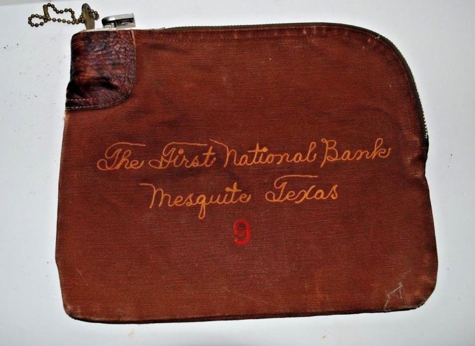 Vintage First National Bank Mesquite, TX EMBROIDERED CANVAS DEPOSIT BAG LOCK KEY