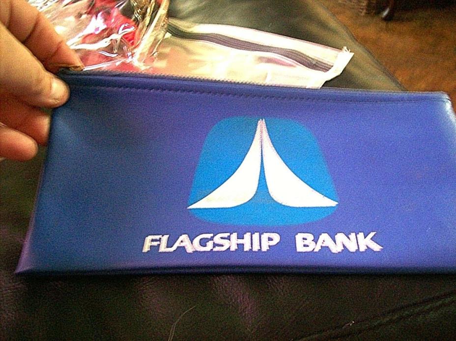 VINTAGE BLUE ZIPPER BANK DEPOSIT BAG, FLAGSHIP BANK