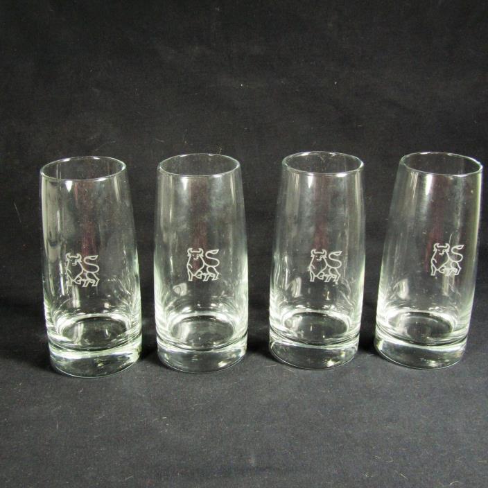 Merrill Lynch Bull Glasses Set of 4 Tumblers Logo Vintage Libby Bottom Heavy