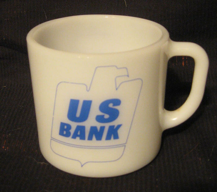 VINTAGE VIP US BANK MILK GLASS COFFEE MUG ANCHOR HOCKING