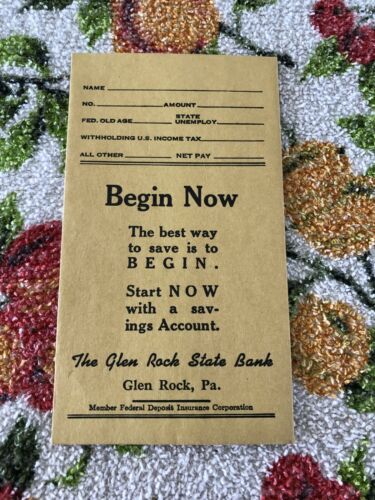 Glen Rock State Bank Savings Account Book Holder Glen Rock PA NOS Vintage