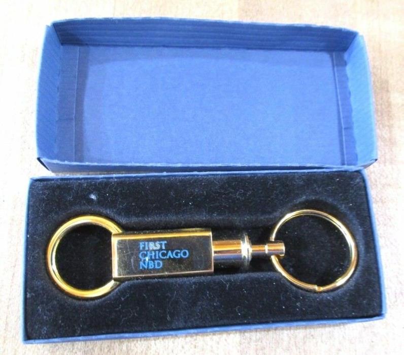 First Chicago NBD Gold Key Ring  chain in original Box dated 1995