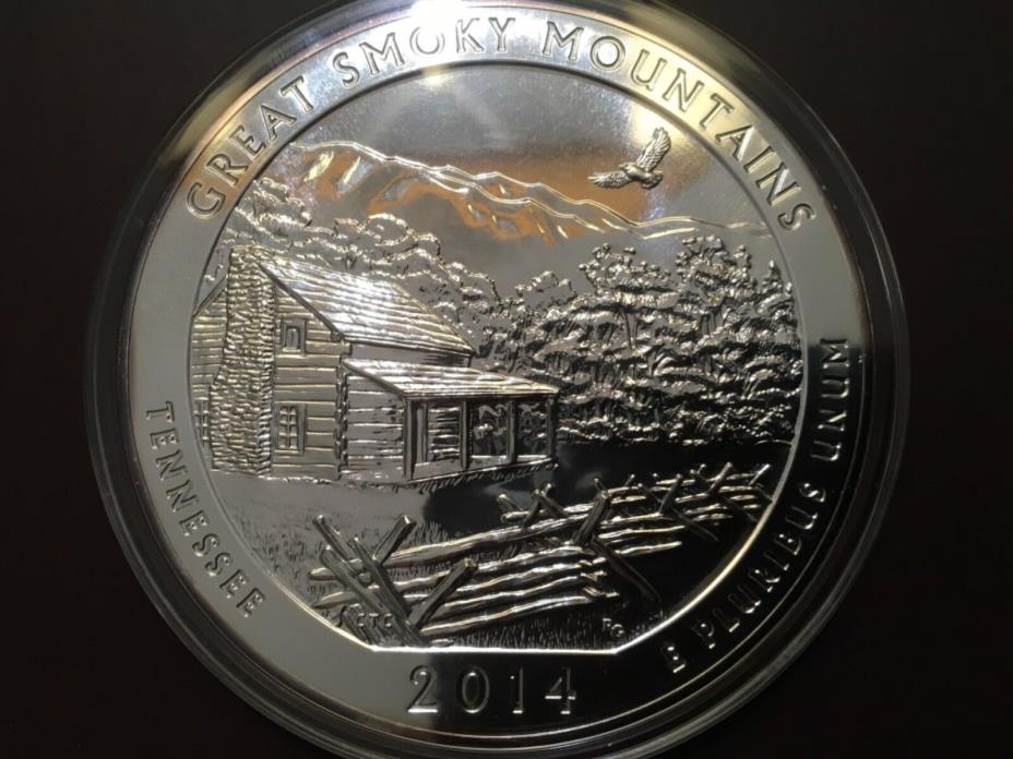 2014 5oz Silver America The Beautiful ATB Great Smoky Mountain Coin w Capsule BU