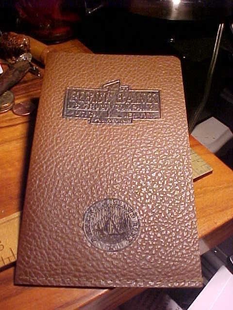 VINTAGE MARINE MIDLAND TRUST CO LEATHER POCKET HOLDER UTICA NEW YORK BANK AD NY
