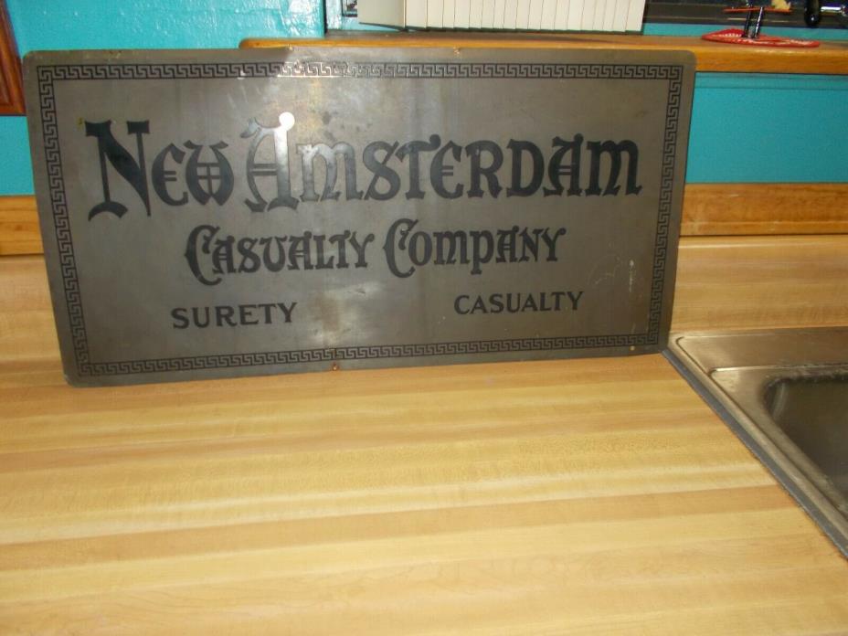 Old AMSTERDAM CASUALTY COMPANY Insurance Co Advert Sign Brass