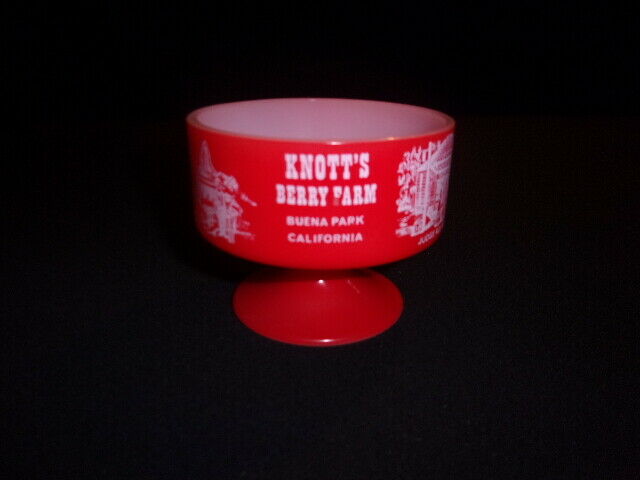 One 60s KNOTT'S BERRY FARM Ice Cream Sundae Dish Federal Glass Vintage RED