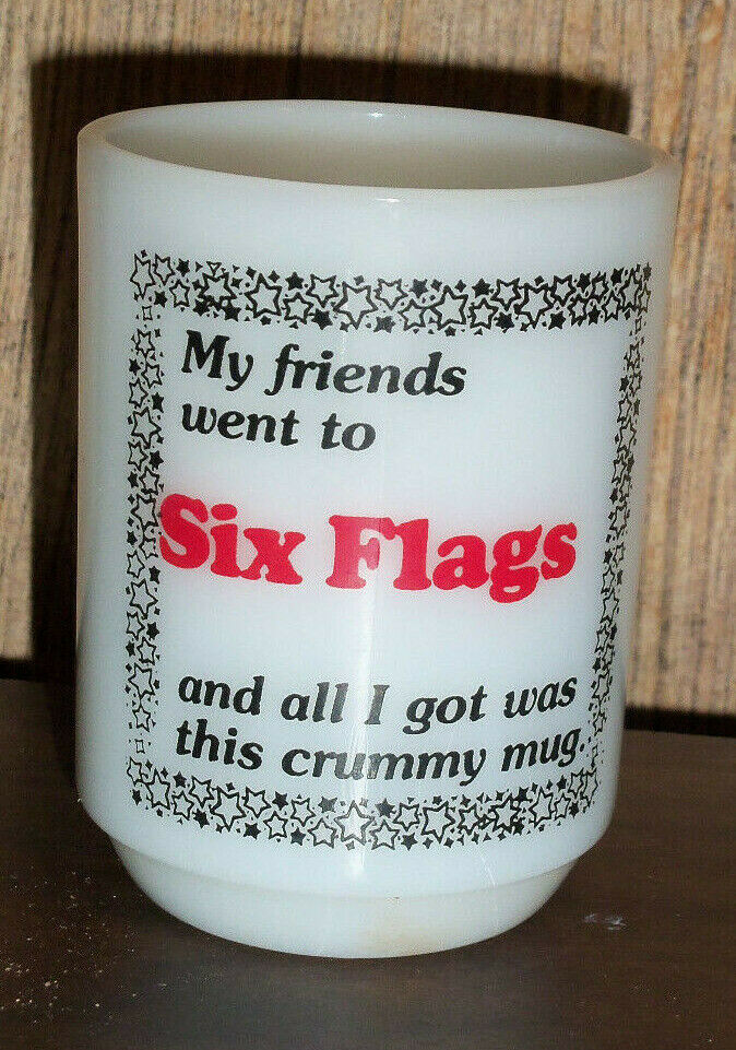 ANCHOR HOCKING SIX FLAGS MUG CUP - MILK GLASS - 