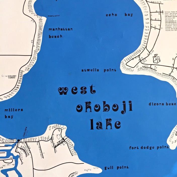 Vintage WEST LAKE OKOBOJI Map, Arnolds Park Iowa, LARGE Residential House Map