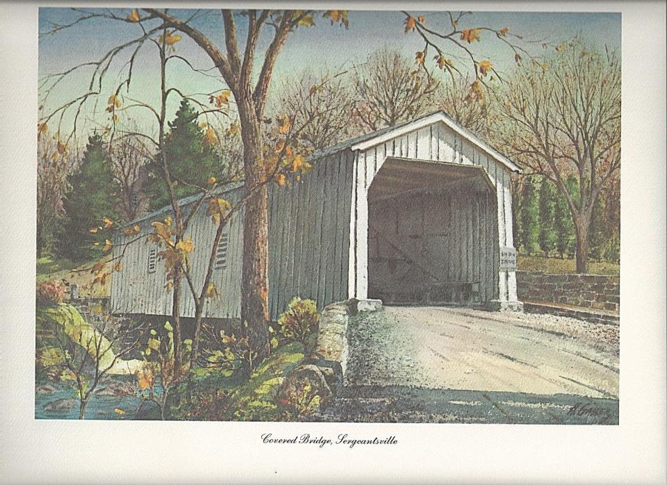New Jersey Artist Henry Gasser Tercentenary Print Covered Bridge Sergeantsville