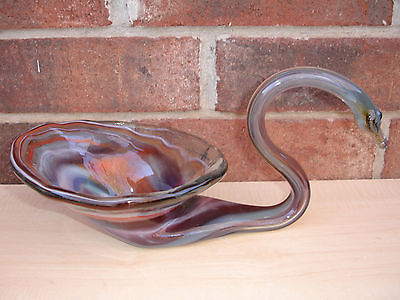 ^ Vintage Blown Art Glass Swan Centerpiece Bowl Vase Carnival Prize Premium