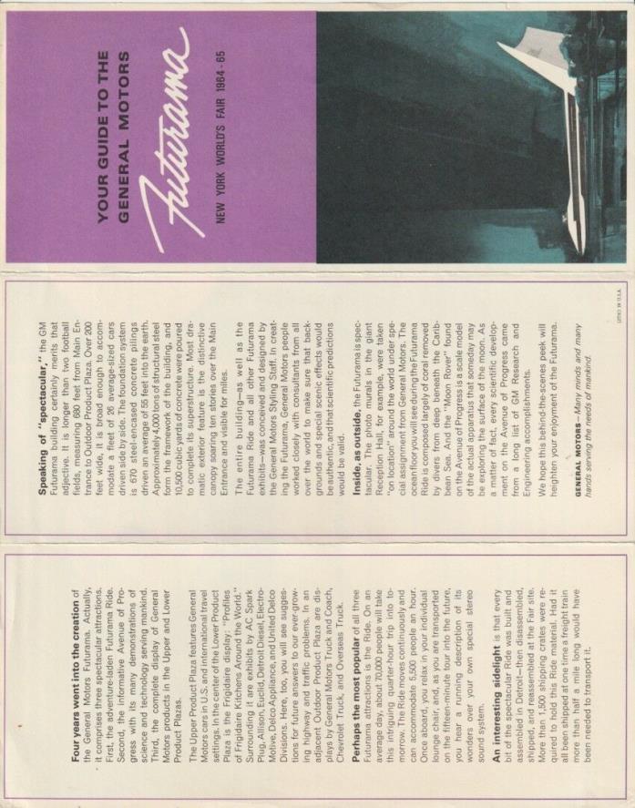 3 General Motors / GM Futurama brochures for 1964 -1965 NY Worlds Fair