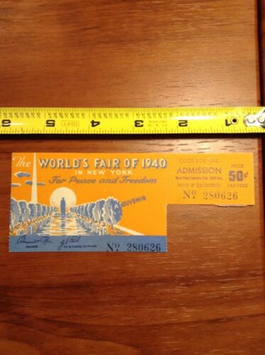1940 World's Fair NY Ticket Stub Card New York 50 Cents