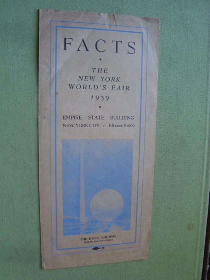 VINTAGE 1939 N.Y. WORLDS FAIR FACT BROCHURE EMPIRE STATE BUILDING NEW YORK NY.