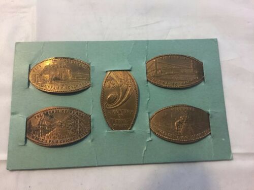 1934 Chicago Worlds Fair Elongated Cent Pressed Penny Set Of 5