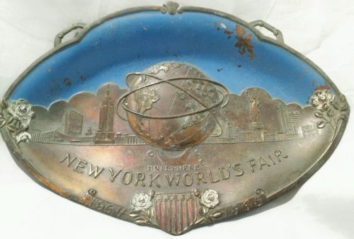NEW YORK WORLDS FAIR 1964-65  SMALL METAL TRAY PLATE VTG COLLECTIBLE 60s MCM