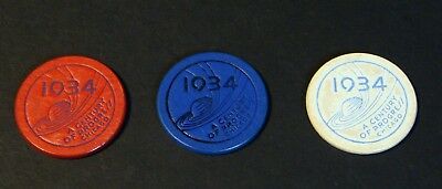(3) ORIG 1934 CENTURY OF PROGRESS WORLD'S FAIR - CHICAGO - GAMING - POKER CHIPS