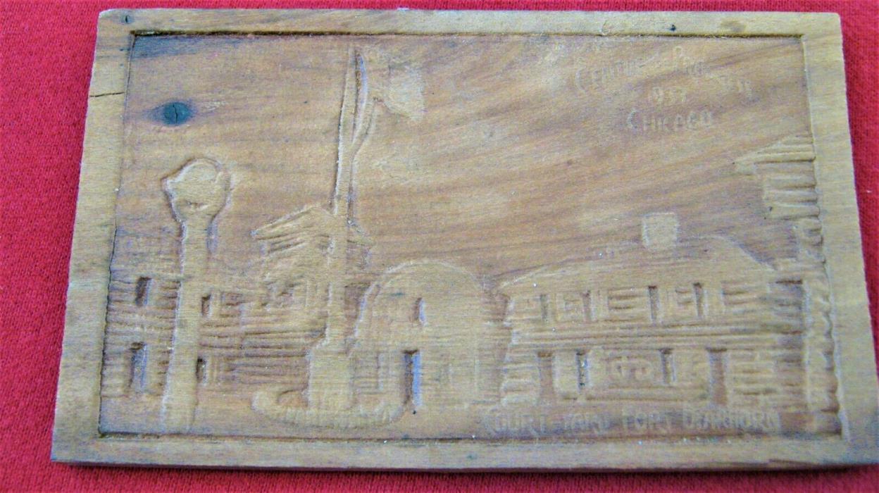 1933 Vintage Wooden Post Card - COURT YARD FORT DEARBORN-Chicago Worlds Fair