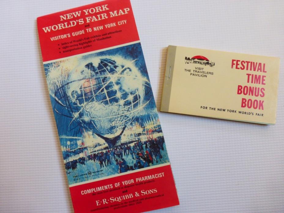 1964 New York Worlds Fair Map Squibb & Sons and Festival Bonus Coupon Book of 50