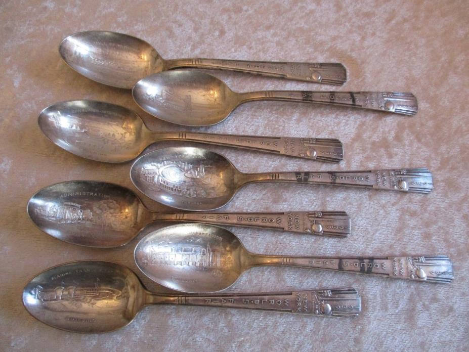 1939 New York World's Fair Silver Plated Spoons - Set of 7