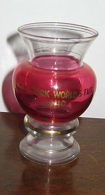 1940 New York World's Fair Trylon and  Perisphere Souvenir Vase Cranberry Glass