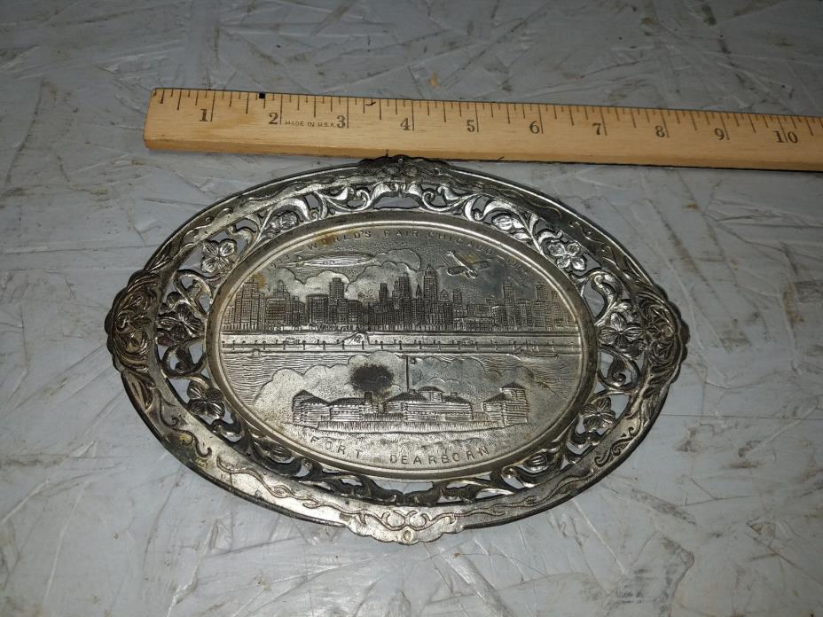 Chicago World's Fair Metal Tray Tray 1933 1934 Fort Dearborn Shure Co.