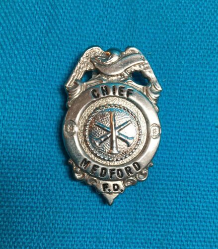 Vintage Fire Dept. Chief Clip-back Badge (Medford)