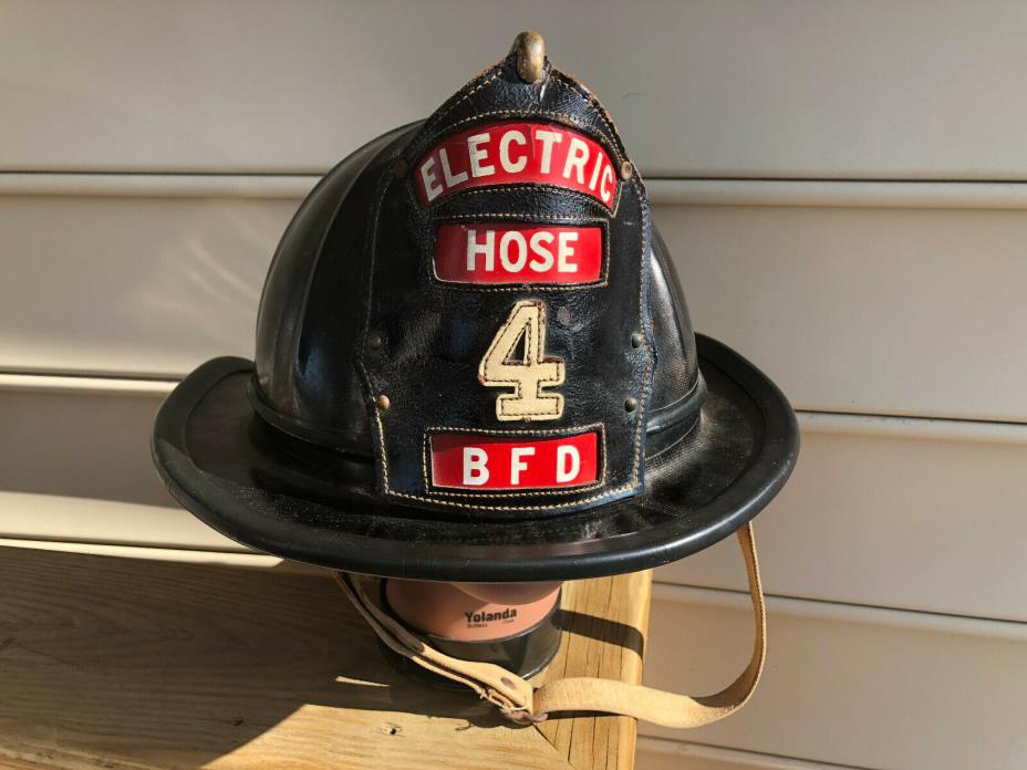 Vtg Cairns Fiberglass Helmet Electric Hose 4 BFD Fire Department Fireman Uniform