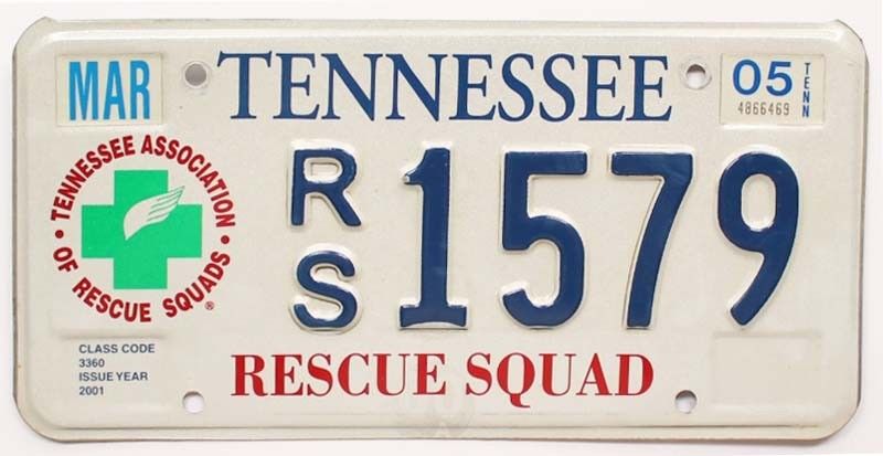 Tennessee 2005 Rescue Squad License Plate, RS 1579, Emergency, EMT, Ambulance