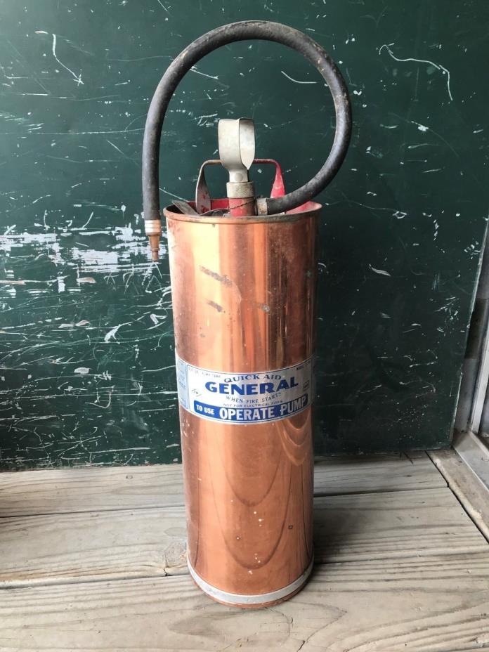 Vintage Copper Quick Aid General Fire Extinguisher Pump Handle, Man Cave