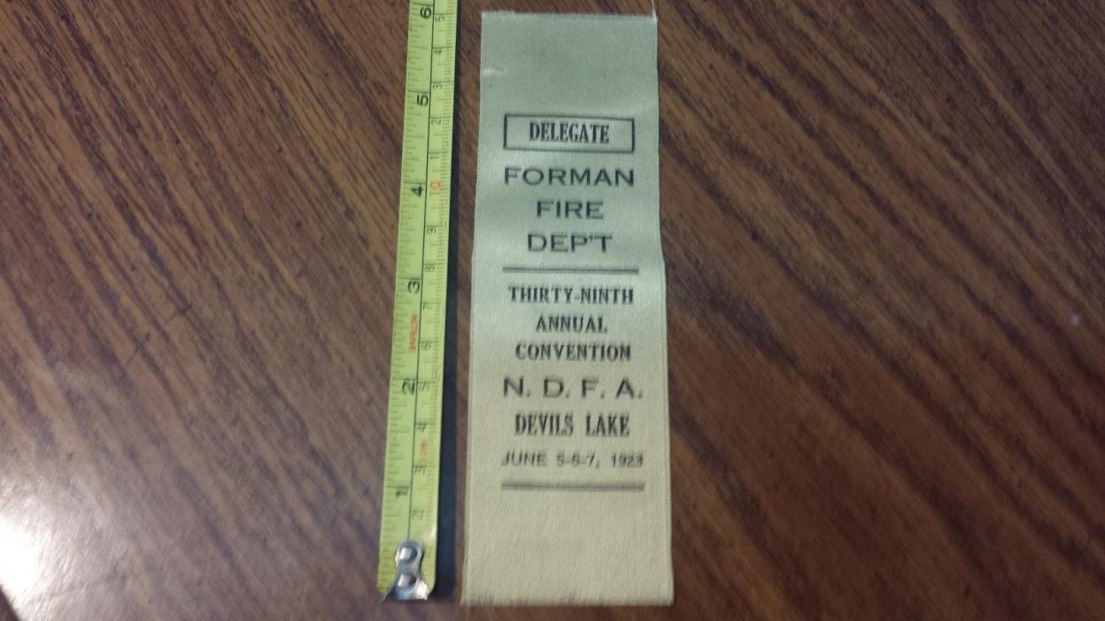 1923 Forman North Dakota Fireman's Convention Devils Lake Tournament Ribbon