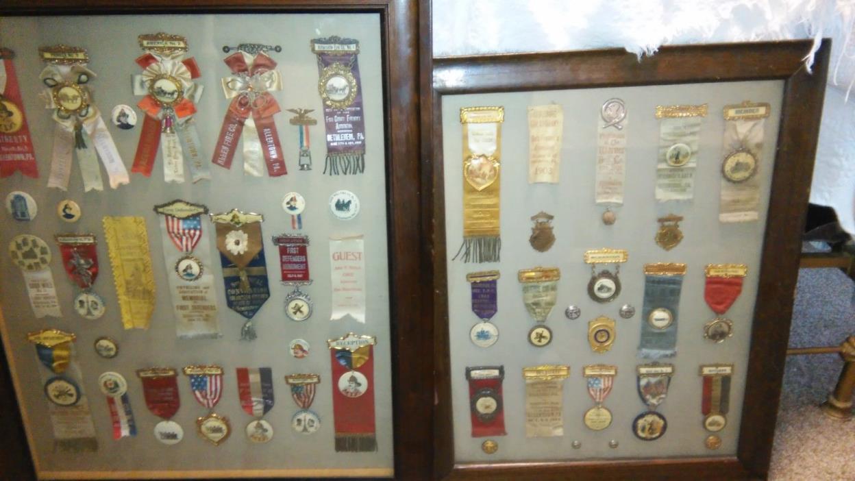 Rare Life Long Collection Antique Firemen Medals Badges Pins Ribbons Over 40