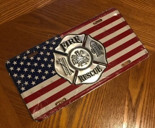Fire Rescue License Plate Car Truck Tag Fireman Firefighter American Flag