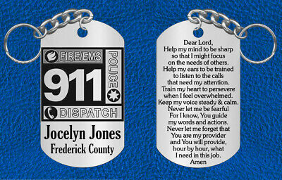 911 DISPATCHER Keychain Gift w Prayer, Engraved FREE with Name & Dept! Fire/EMS