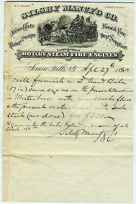 LETTERHEAD – STEAM FIRE ENGINES – GREAT GRAPHIC HORSE DRAWN FIRE ENGINE – 1880