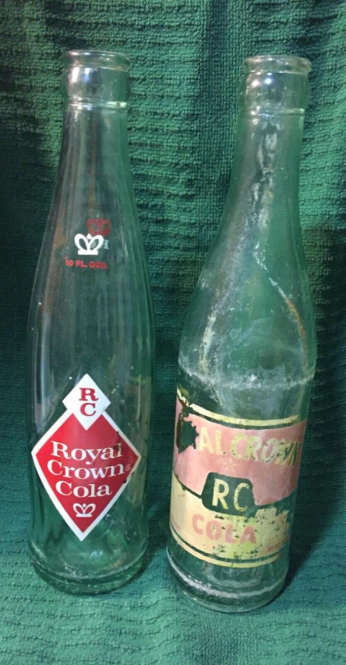 TWO Old Vintage RC Royal Crown Cola Glass Soda Bottles