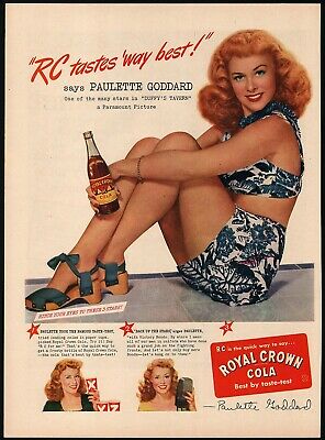 Vintage magazine ad ROYAL CROWN COLA 1945 Paulette Goddard from Duffys Tavern
