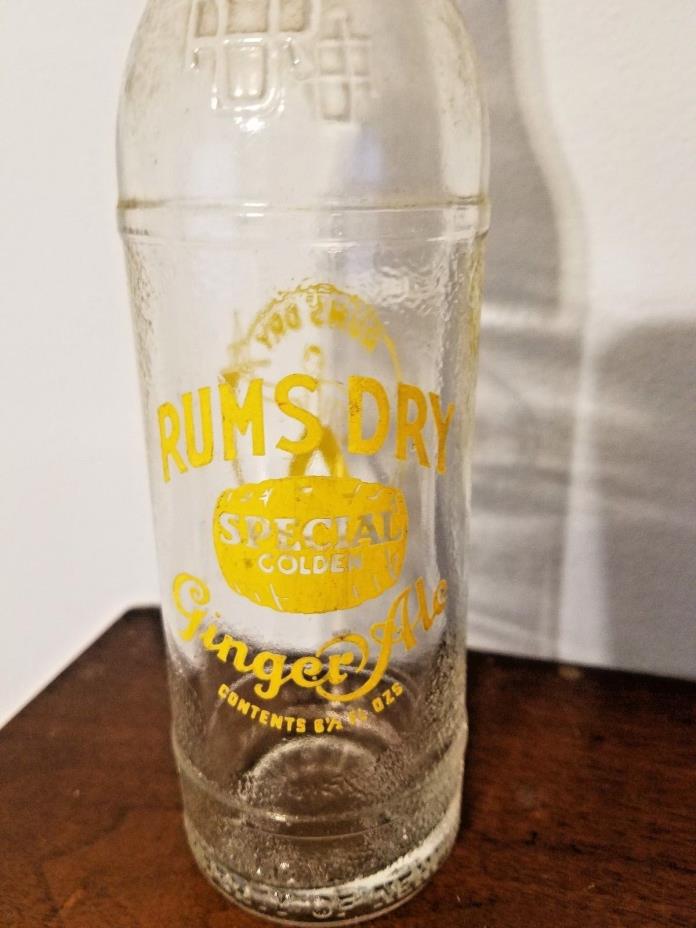 Vtg Rums Dry Special Golden Ginger Ale Greenville 6.5 oz Glass Soda Pop Bottle